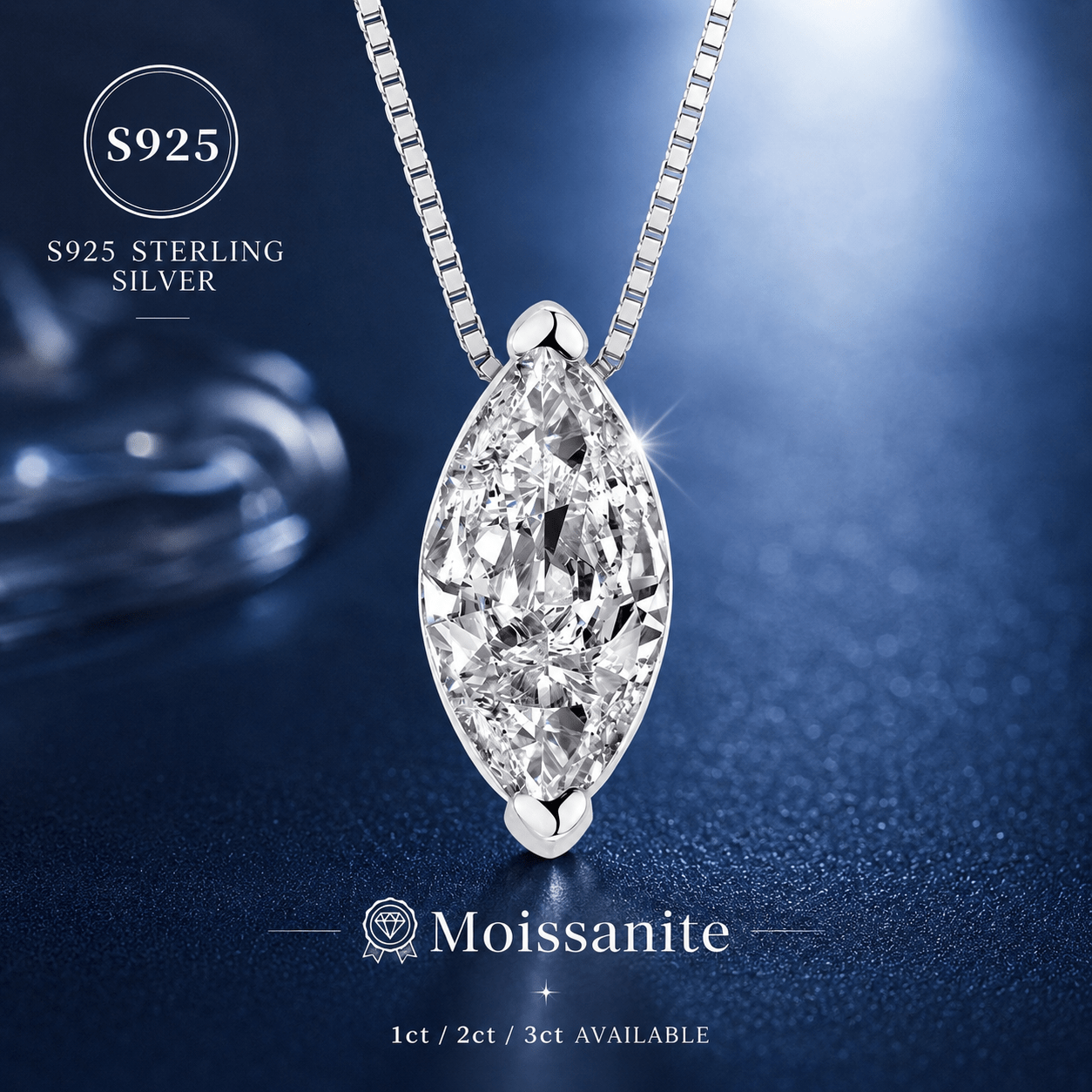 S925 Silver Moissanite Marquise Pendant Necklace